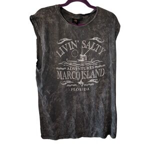Sunsations Marco Island Florida Livin Salty Acid Wash Muscle Tee Grey XL